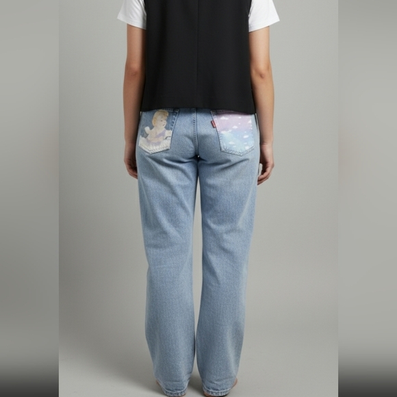 Custom Hand Painted One Of A Kind Jeans 36x32 Cherub Vaporwave Y2k Style - Picture 5 of 5